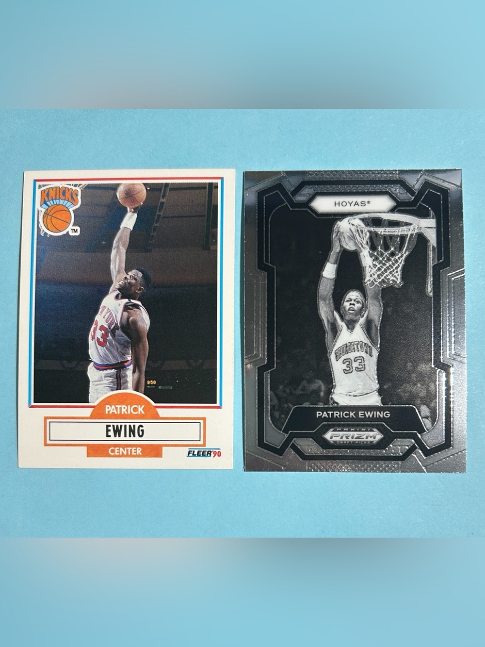 2-Patrick Ewing Cards NY Knicks 1990 Fleer & Georgetown Hoyas ‘24 Panini
